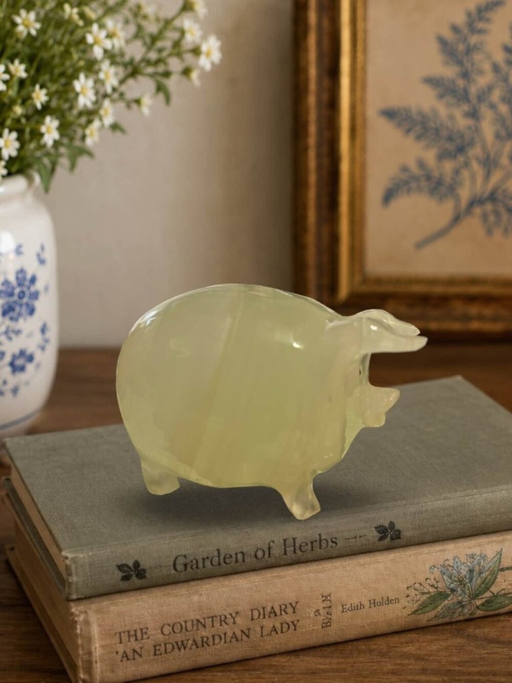 Vintage Carved Onyx Pig Figurine | Translucent Stone Animal Sculpture